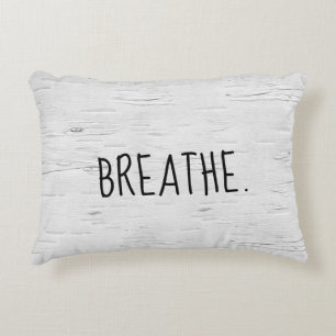BREATHE Text On Birch Tree  Accent Pillow