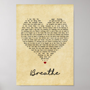 Breathe Vintage Heart Song Lyric Wall Art Print