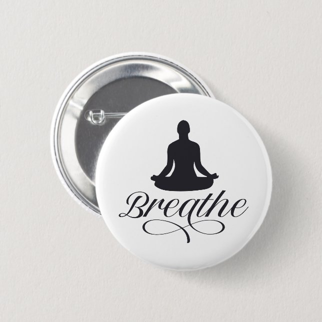 Breathe Yoga Pose Silhouette 2 Inch Round Button (Front & Back)