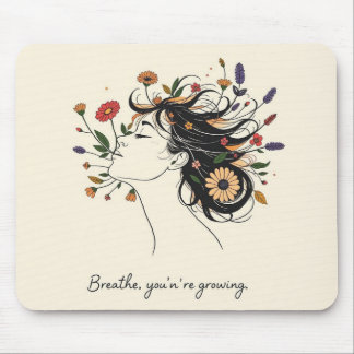 “Breathe, You’re Growing” Floral Mindfulness pad Mouse Pad