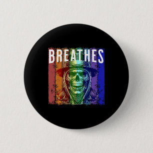 Breathes Biker's Lively Vintage Skull Awareness Me 2 Inch Round Button