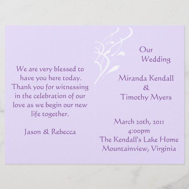 Breathless Lightly Lavendar Wedding Programs (Front)
