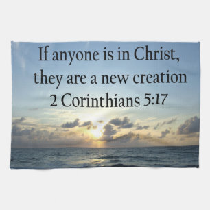 BREATHTAKING 2 CORINTHIANS 5:17 OCEAN SUNRISE KITCHEN TOWEL