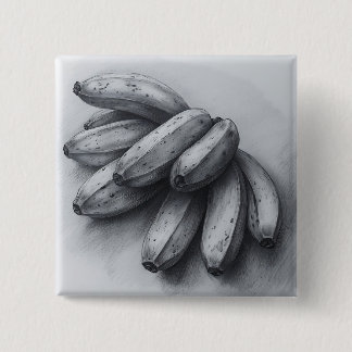 Breathtaking Bananas Pencil Sketch Drawing 2 Inch Square Button