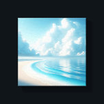Breathtaking Coastal Scenery with Towering White  Canvas Print<br><div class="desc">A stunning digital landscape featuring monumental, fluffy white cumulus clouds dominating a bright blue sky. Below, gentle turquoise waves curve elegantly along a pristine white sand beach, creating a sense of vastness and divine tranquility. This ethereal composition is perfect for large-scale wall art, meditation rooms, or high-end coastal interior design....</div>