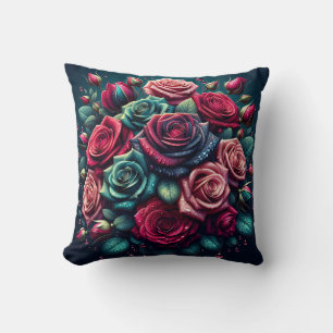 "Breathtaking Rain Soaked Rose Bouquet" Throw Pillow