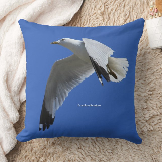 Breathtaking Ring-Billed Gull in Flight Throw Pillow (Blanket)