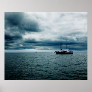 Breathtaking Ship Sailing on Stormy Seas Dramatic Poster