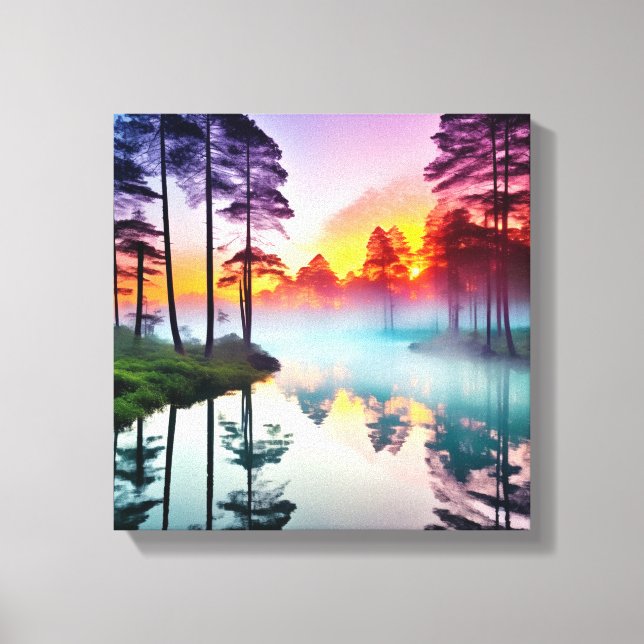 Breathtaking Sunset Over Forest River Canvas Print (Front)