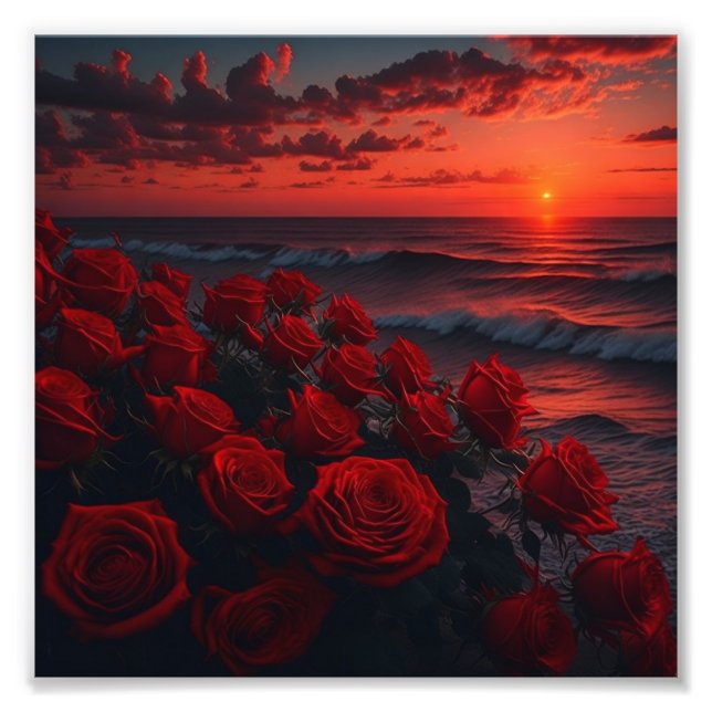 Breathtaking Sunset Red Roses - Stunning 4K Photo Print (Front)