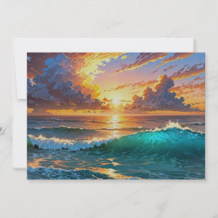 Breathtaking Sunset Sunrise Ocean Waves Beach View Holiday Card