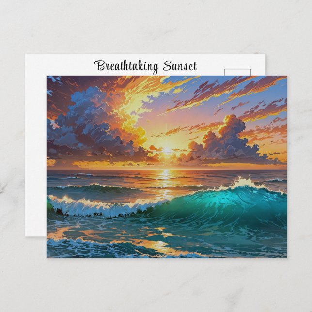 Breathtaking Sunset Sunrise Ocean Waves Beach View Postcard (Front/Back)