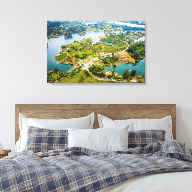 Breathtaking View of Guatape Antioquia Sunny Skies Canvas Print (Insitu(Bedroom))