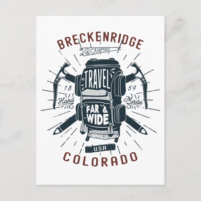 Breckenridge Colorado Backpack Gear Retro Travel Postcard (Front)