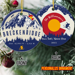 Breckenridge Colorado Flag Mountain Ski Souvenir Ceramic Ornament