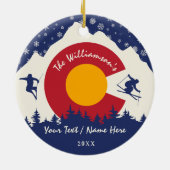 Breckenridge Colorado Flag Mountain Ski Souvenir Ceramic Ornament (Back)