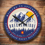 Breckenridge Colorado Flag Mountain Ski Souvenir Round Clock<br><div class="desc">Breckenridge Colorado Mountain souvenir Skiing Design. Breckenridge Colorado Flag. This design makes a great Christmas or Birthday gift for fans of Breckenridge mountain. The retro vintage design is a perfect gift for skiing lovers in the Colorado mountains. - "Modify the design according to your own preferences. You may change the...</div>