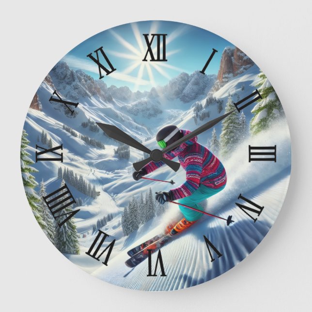 Breckenridge Colorado Skiing Skier Travel Large Clock (Front)