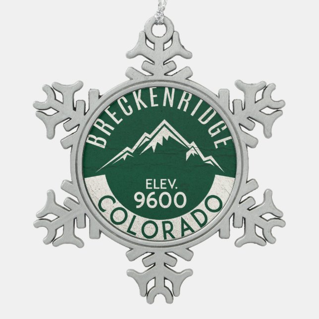 Breckenridge Colorado Skiing Snowflake Pewter Christmas Ornament (Front)