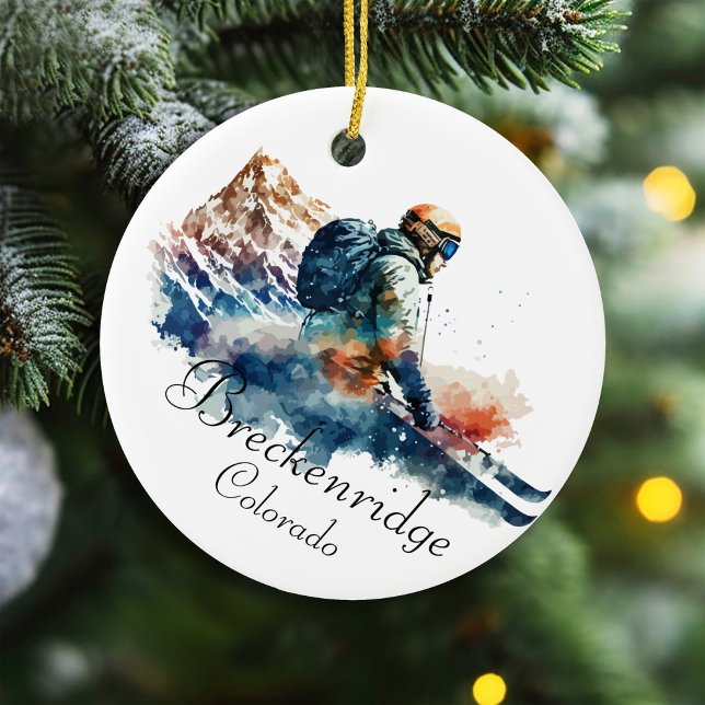 Breckenridge Colorado Watercolor Snowboarding Ceramic Ornament (Creator Uploaded)