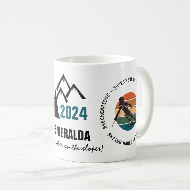 Breckenridge, Colorado - Woman Skier Black Text Coffee Mug (Front Right)