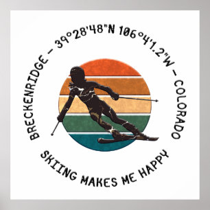 Breckenridge, Colorado - Woman Skier, Black Text Poster
