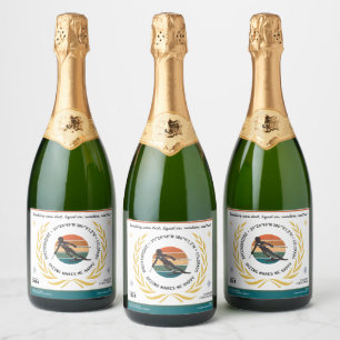 Breckenridge, Colorado - Woman Skier, Black Text Sparkling Wine Label