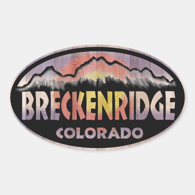 Breckenridge Colorado wooden flag oval stickers (Front)