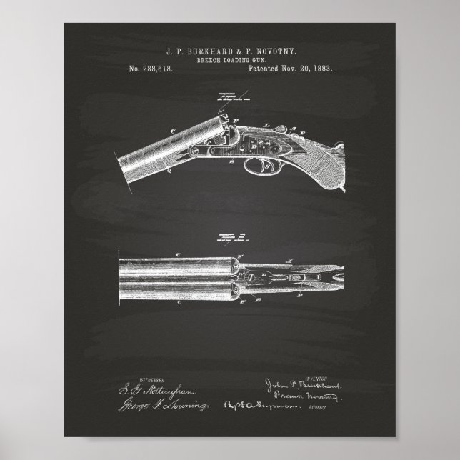 Breech Loading Gun 1883 Patent Art  - Chalkboard Poster (Front)