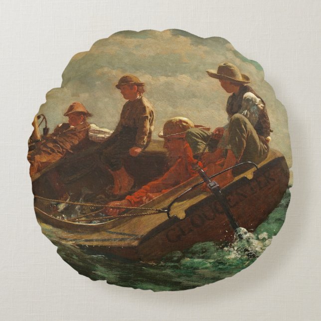 Breezing Up (A Fair Wind) 1873-76 Round Pillow (Front)