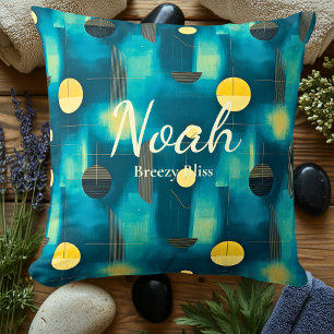 Breezy Bliss – Personalized Teal & Yellow Geometry Throw Pillow
