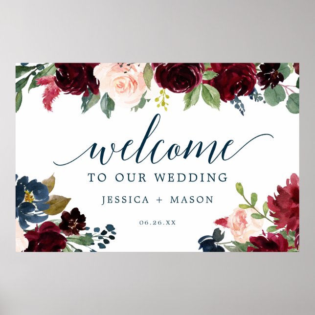 Breezy Burgundy Mariage Affiche de bienvenue (Devant)