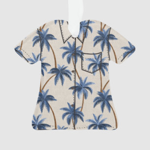 Breezy Palm Trees on Faux Grasscloth- Blue Ornament