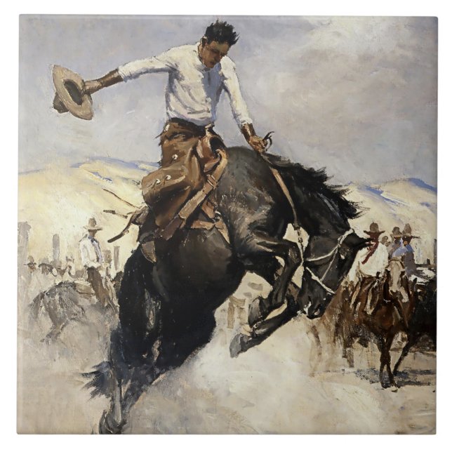 “Breezy Riding” Western Art by WHD Koerner Tile (Front)