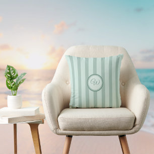 Breezy Soft Vintage Green Stripes with Initial Thr Throw Pillow