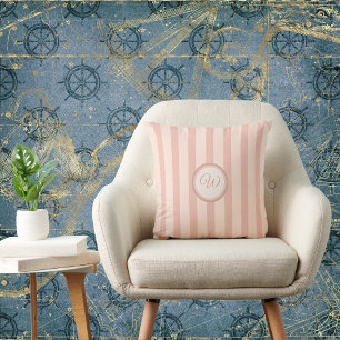 Breezy Striped Pillow in Beachy Peach with Initial