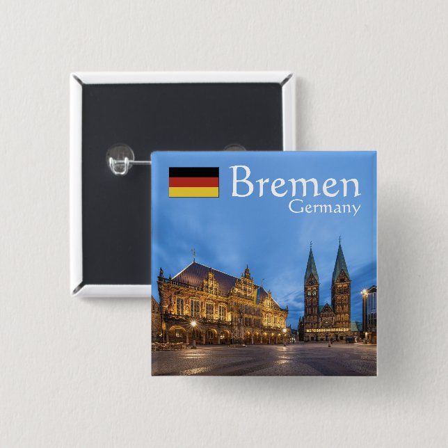 Bremen Germany Souvenir 2 Inch Square Button (Front & Back)