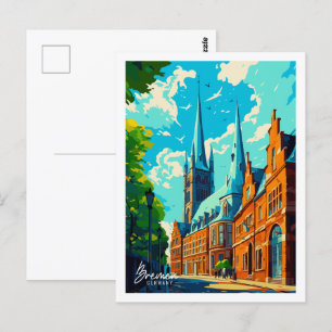 Bremen Germany vintage travel place illustration Postcard