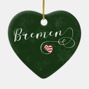Bremen Heart, Christmas Tree Ornament, Germany Ceramic Ornament