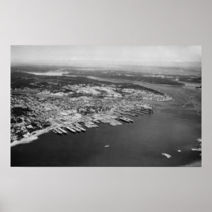 Bremerton, WA - Aerial View of City Photograph Poster