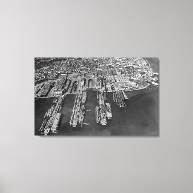 Bremerton, WA Aerial View of Navy Docks Canvas Print (Front)