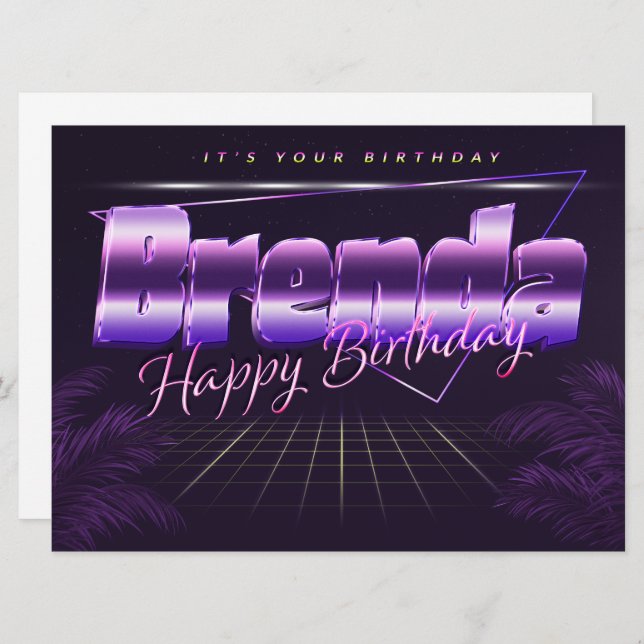 Brenda first name purple retro card birthday (Front/Back)