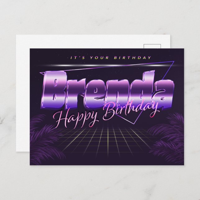 Brenda Name first name purple postcard birthday (Front/Back)