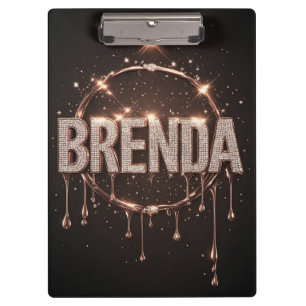 Brenda Name Rose Gold Diamond Dripping Glitter Clipboard