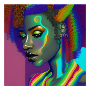 Brenda Queen Rainbow Cute Hair Black Melanin Afro Poster