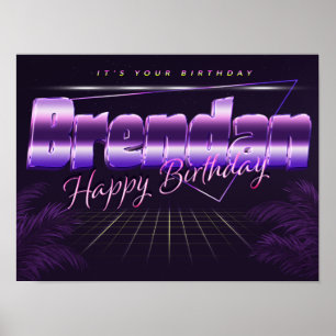 Brendan Nom Vorname lila retro Poster Geburtstag