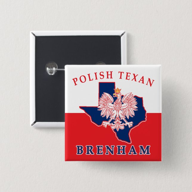 Brenham Polish Texan 2 Inch Square Button (Front & Back)