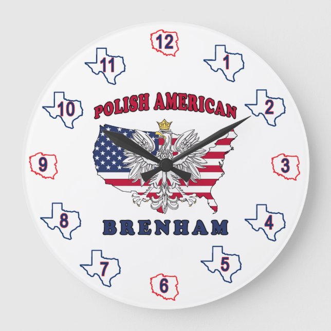 Brenham Texas Polish American Large Clock (Front)