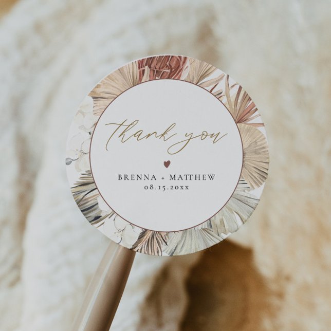 BRENNA Bohemian Terracotta Dry Palm Boho Round Classic Round Sticker (Creator Uploaded)