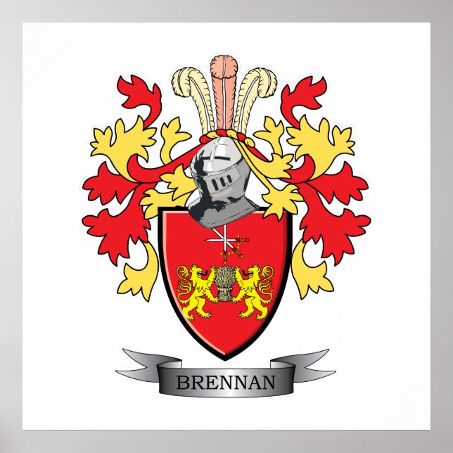 Brennan Family Crest Coat of Arms Poster (Front)